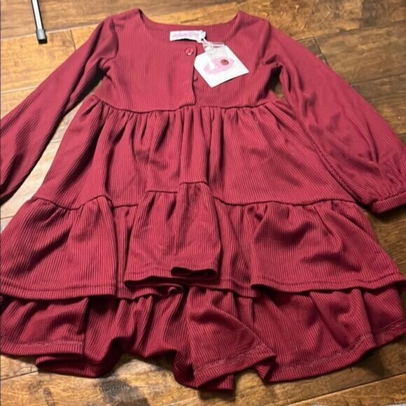 Girl August Maroon Waffle Knit Long Sleeve Hi-Low Dress, size 8 - Picture 1 of 5